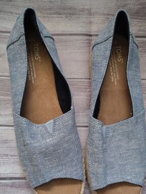 TOMS Open-Toe Espadrille Flats in Chambray Blue